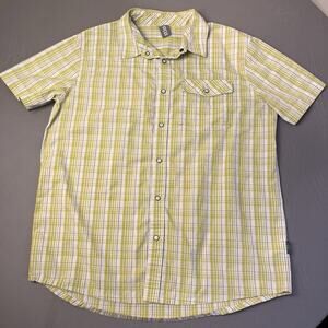 Stio Eddy Pearl Snap Shirt Men's Size Medium Yellow Plaid Check Short Sleeve